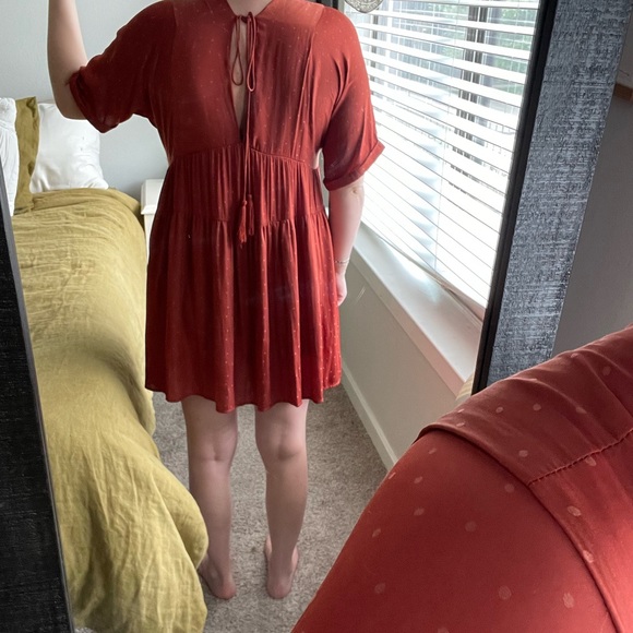 By Together Rust Double V Mini Dress L - Picture 4 of 11